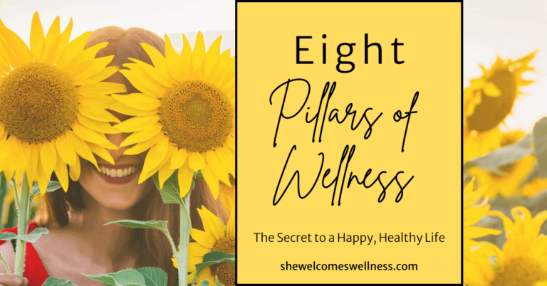 Happy woman in sunflower field, Eight Pillars of Wellness