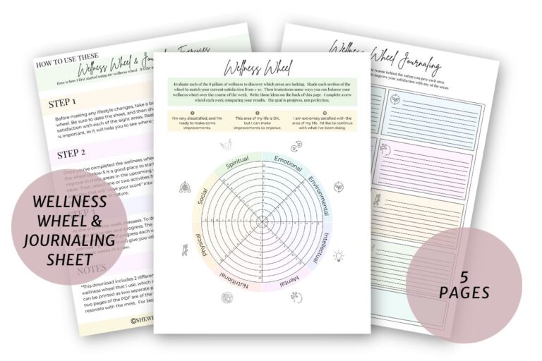 Wellness wheel and journaling pages freebie