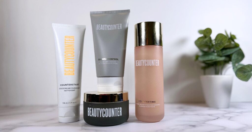 Beautycounter cleansers on counter