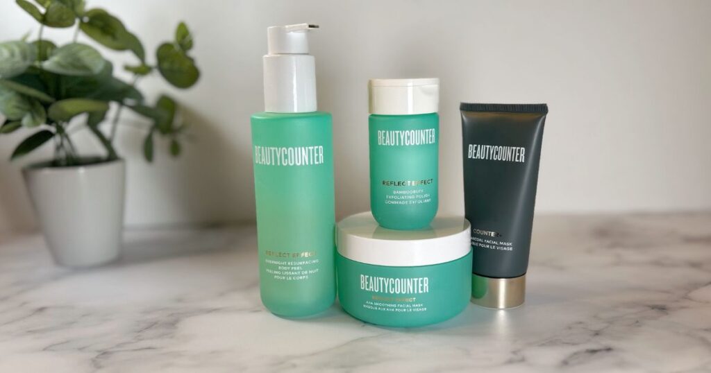 Beautycounter exfoliating products on counter