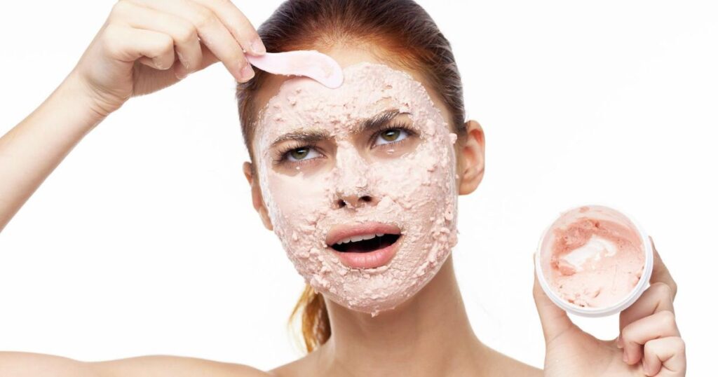 unhappy woman overusing mask products