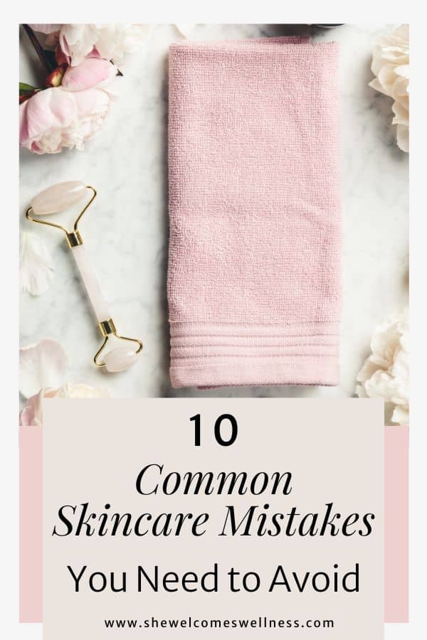 Pinterest pin, clickable, skincare tools, text 10 Common Skincare Mistakes You Need to Avoid